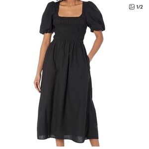 Madewell Black Midi Dress with Puff Sleeve Detail